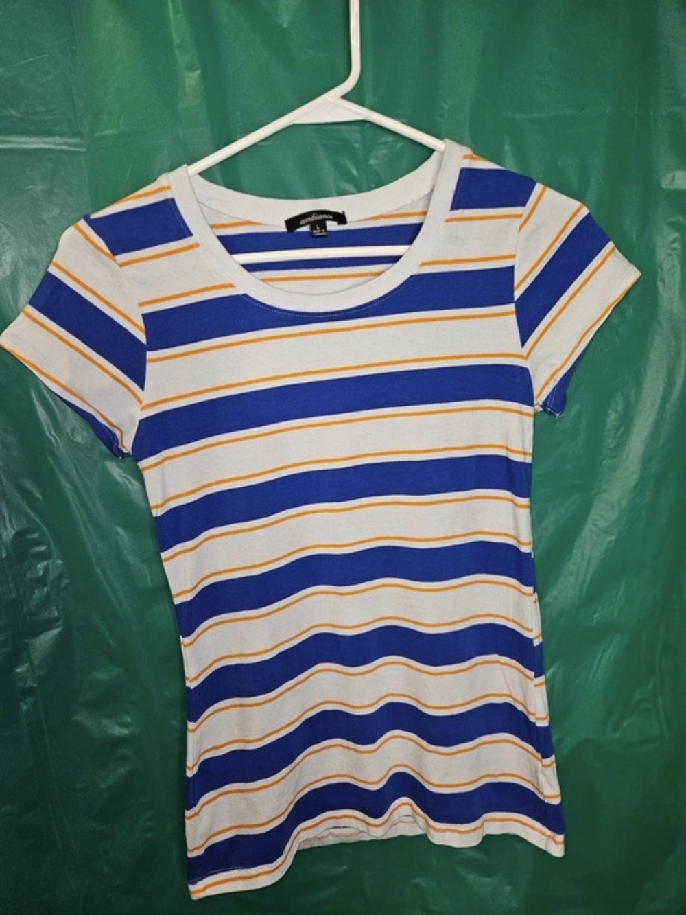 ambiance Striped Short Sleeve Tee in Blue & White Runs Small